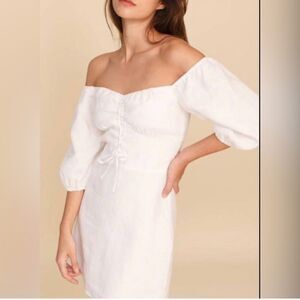 Reformation Kathryn linen dress Mini Off Shoulder Prairie Classy Size 0 NEW
